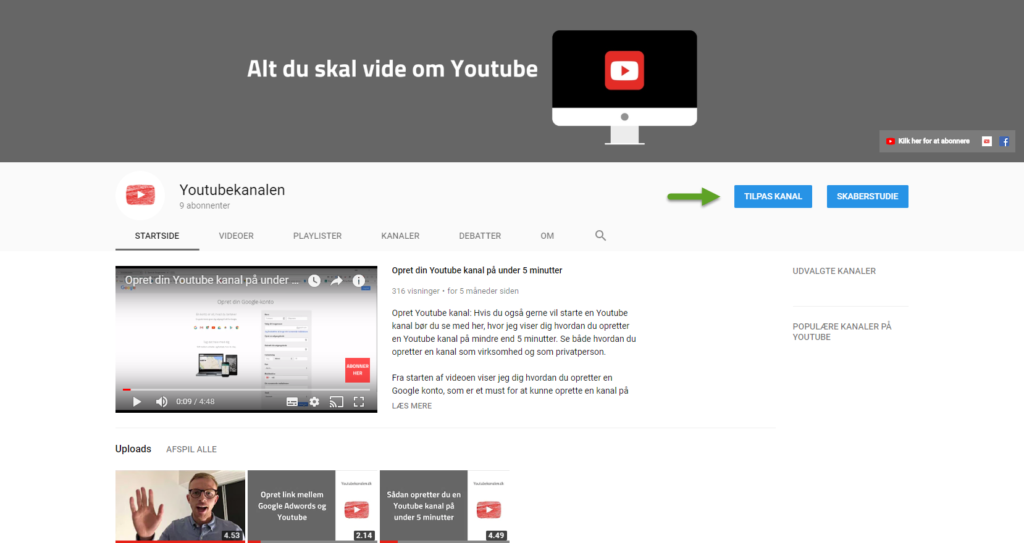 Tilpas YouTube kanal